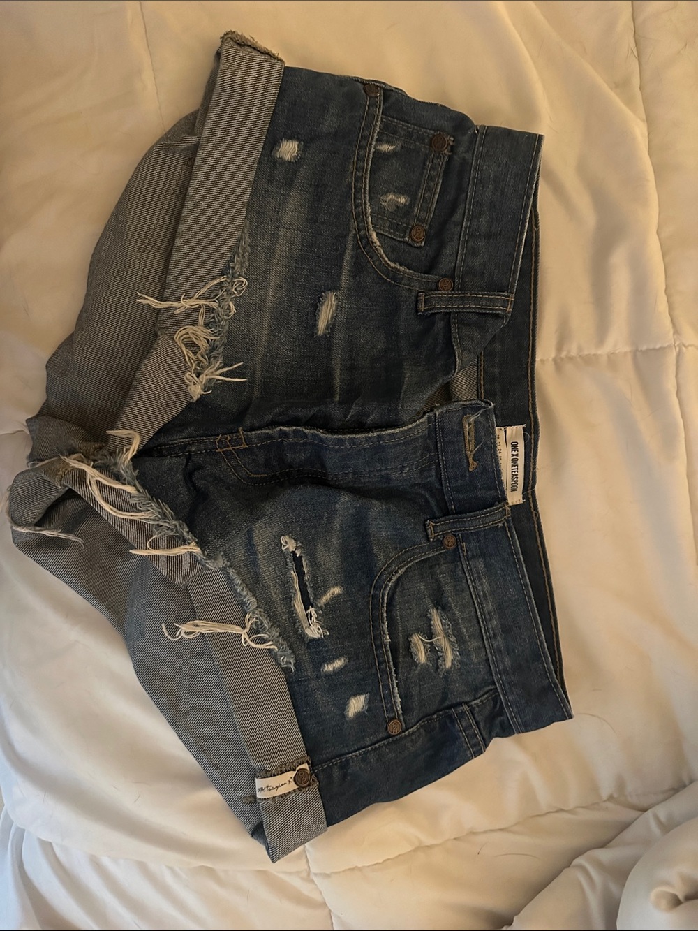 One Teaspoon Distressed Dark Blue Denim Cutoff Shorts